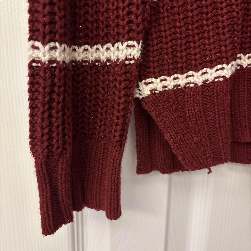 American Eagle Outfitters Sweater Womens Medium Maroon White Striped Knit Cotton - Picture 6 of 6